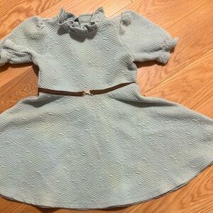 Janie and Jack Textured Blue Dress with Brown Belt
